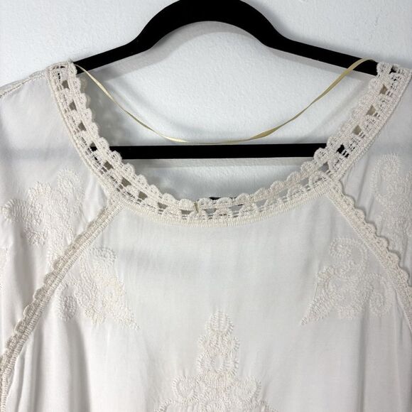 Democracy Cream Boho Lace M Top 3/4 Split Sleeve Embroidered CottageCore Romance - Picture 9 of 12